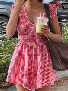 Women's Scoop Neck Romper, Casual Breathable Shirred Romper for Summer, Ladies Clothes for Daily Wear