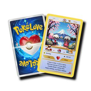 PokeLove Custom Birthday Card Birthdays Couples Gift for Men & Women Romance Gifts Pokémon-Themed PVC Card 54mm x 86mm 3D-Printed Stand Personalised Romance Gift