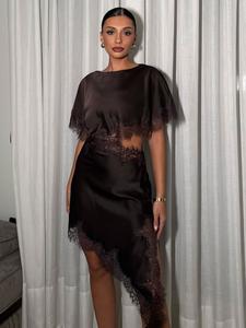 Women Summer Black Lace-up Mini Dress With Open Front Asymmetrical Hemline And Intricate Lace Trim Fashionable Party Dress For Women