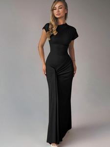 Women's Plain Ruched Bodycon Dress, Elegant Tie Back Wrap Dress for Party Club Dating, Ladies Summer Clothes