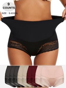Women's High Waist Lace Breathable Panty, Solid Color Sexy & Elegant Briefs For Daily Wear All Season, Multiple Sizes S-XXXXL