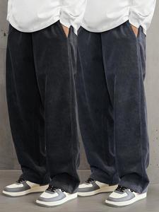 Men's Solid Corduroy Pants, Casual Comfy Loose Straight Leg Trousers for Fall & Winter, Men's Bottoms for Daily Wear