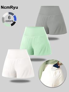 3 Counts Elevate Fitness 2 in 1 High Waist Sports Shorts with Women Versatile solid color and wide belt design Essential Sportswear with Pocket Suitable for indoor/outdoor activities Women's sportswear essential