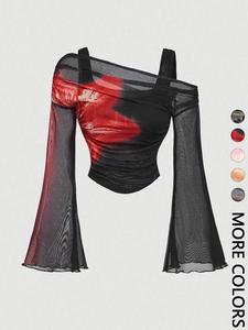 Women's Long Sleeve T-Shirt, Asymmetrical Shoulder Design Slim Fit Casual Top, Fall & Winter Fashion, Moderate Fabric, Comfortable Wear, Casual Classy Top