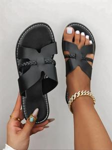 Women's Fashionable Bow Decor Summer Casual Trendy Sandals, Casual Breathable Open Toe Flat Sandals for Beach, Classy Sandals, All-match Commuter Rubber Shoes for Work & Daily Wear, Black Walking Shoes, Classic Sandals