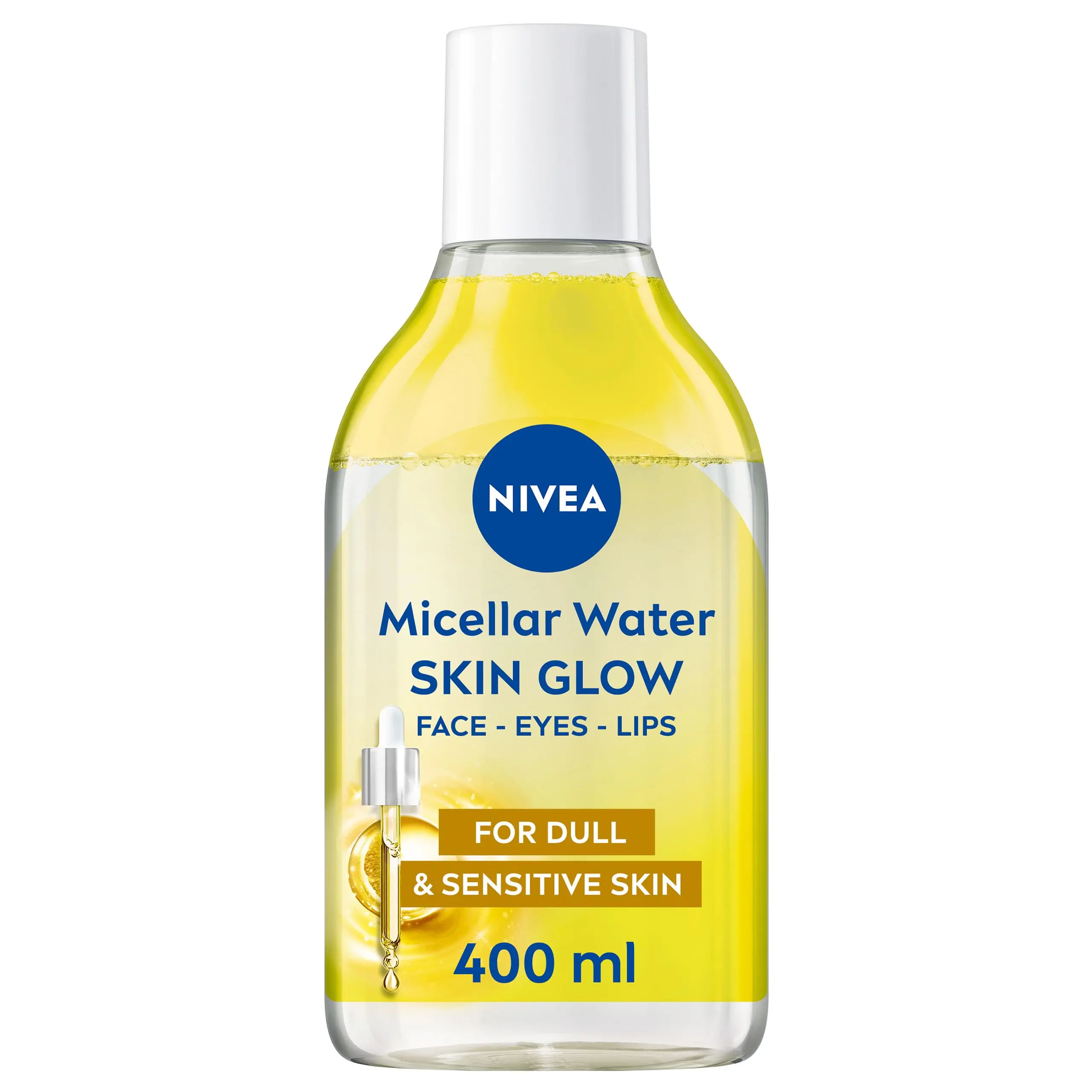 NIVEA Skin Glow Serum Infused Micellar Water (400ml), Revitalising Micellar Cleansing Water with Amino Acid and 5% Vitamin C and E, Gentle Waterproof Makeup Remover