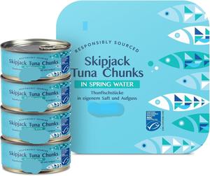 MSC Responsibly Sourced Skipjack Tuna Chunks in Spring Water 4x145g Canned Fish Snacks