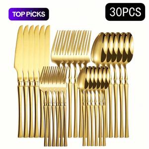 Stainless Steel Cutlery Set, 30pcs/set Including Knife, Fork, Spoon, Dessert Spoon, Dessert Fork, Perfect for Home & Restaurant Use
