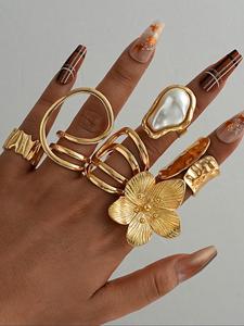 Women's Cute Exaggerated Flower & Geometric Design Cuff Rings, Fashion Jewelry for Party, Daily Clothing Decor, Casual Trendy Jewelry, Trendy All-match & Exquisite Jewelry for Birthday Gift