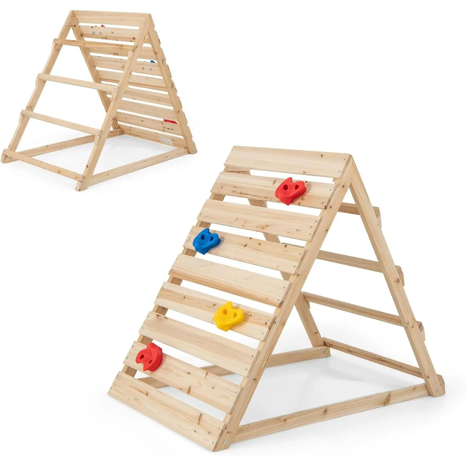 COSTWAY Toddler Climbing Frame, Double Sided Kids Climber Toy with Colorful Rock Wall and Ladder, Wooden Montessori Gym Playset for Indoor