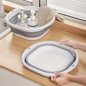 Foldable Wash Basin, 1/3 Counts Multifunctional Portable Silicone Facial Foot Wash Basin, Space Saving Wash Basin for Home Bathroom Dormitory Travel Camping Hiking
