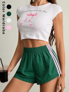 New Multi-Color Side Stripe Casual Women's Elastic Waist Quick-Dry Gym Shorts, Athleisure Street Shorts, Street Style, Daily Fitness, Two-In-One Design