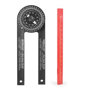 Carpenter Angle Finder, 1 Set Woodworking Scale Mitre Saw Protractor Level with Marking Pencil, Office Measuring Supplies