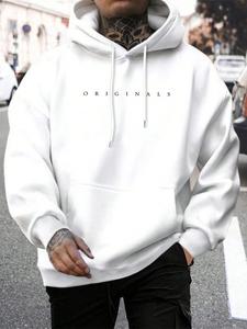 Men's Plus Size Letter Pattern Long Sleeve Hoodie, Casual Drawstring Pullover, Comfortable and Stylish, Perfect for Leisure and Sports, Drawstring Hoodie Top