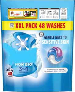 Non Bio 3 in 1 Washing Capsules laundry capsules gentle next to sensitive skin for outstanding stain removal in quick & cold washes 48 washes