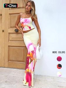 Women's Floral Print Cami Top & Skirt Two-piece Set, Casual Sleeveless Top & Skirt for Summer, Ladies Clothes for Beach Holiday Vacation, Holiday Dresses