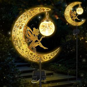 Solar-Powered Moon Fairy Lights - Outdoor Crackle Glass Garden Decor with Waterproof Warm White LED | Weatherproof Landscape Lighting for Pathways, Patio & Yard