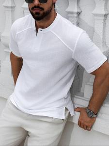 Men's Solid Color Linen Shirt, Regular Fit Casual Short Sleeve  Top for Summer, Fashion Men's Clothes for Daily Wear