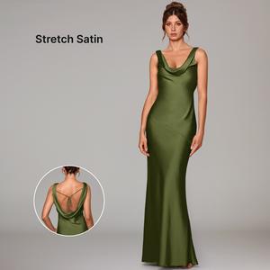 [Creators' Pick] Azazie Rylina Black Mermaid Stretch Satin Birthday Wedding Party Dating Holiday Dress