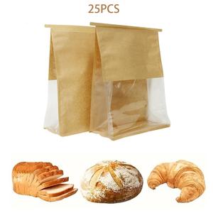Bread Bag with Self-sealing Strips, 25pcs/set Toast Bag Container with Window, Large Bread Bag, Baking Food Snacks Packaging Storage Bag for Home Kitchen, Storage  Tools