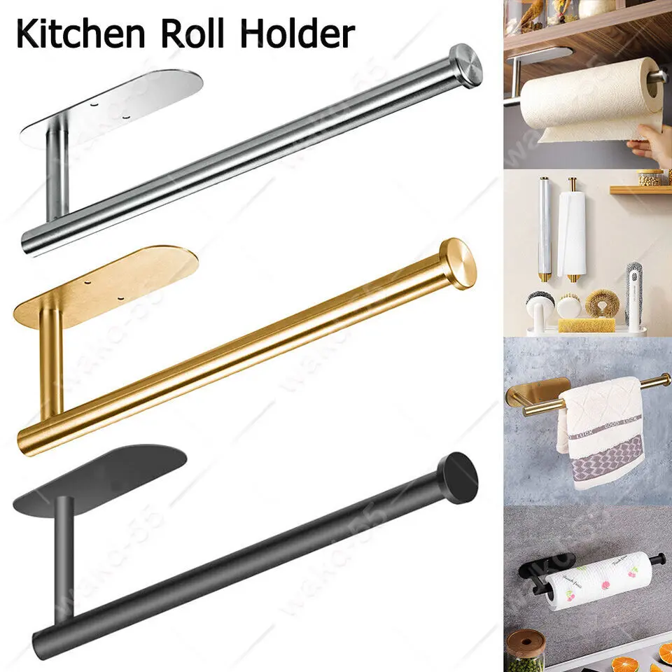 Kitchen Roll Holder Under Cabinet, Paper Towel Holder, Self Adhesive Kitchen Towel Rack Wall-Mounted, for Kitchen Bathroom