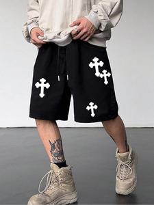 Men's Plain Cross Print Boxer Briefs, Casual Comfy Breathable Shorts for Daily Wear, Mens Underwear for Summer