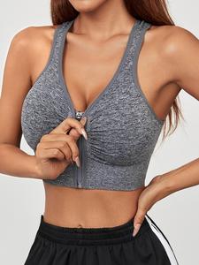 Women's Solid Zipper Front Sports Bra, High Stretch Yoga Bra, Ladies Sportswear for Indoor Outdoor Wear, Workout Bra, Gymclothes, Lightweight Activewear