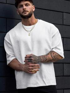 Men's Solid Ribbed Henley Tee, Loose Casual Fashion Comfy Short Sleeve T-shirt for Summer, Men's Top for Daily Wear