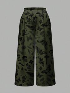 Gothic Plus Size Pants with Dark Moth, Skull, Snake and Insect Patterns, Fashionable Casual Trousers for Women