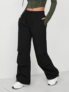 Women's Solid Drawstring Waist Cargo Pants, Casual Pocket Trousers for Outdoor Sports, Ladies Sportswear for All Seasons