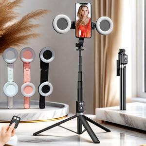 67 Inch Multifunctional Selfie Stick, Battery Powered Retractable Phone Tripod with Dual Beauty Fill Lights, Selfie Stick with Remote Control for Live Streaming