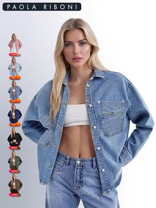 Women's Plain Drop Shoulder Denim Jacket, Casual Outerwear With Pocket For All Seasons