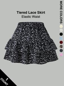 Women's Pleated Ruffled Mini Skirt, Tiered Layer Skorts, with Lace High Waist Woven Attached Leggings Gathered Double-Layer Flared Design Comfortable and Soft Fabric Suitable for Outdoor Leisure Activities Daily Wear