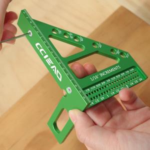 Carpenters Square Ruler 3D Multi-Angle Measuring 22.5-90 Degree Speed Square with Position Pin Layout Aluminum Alloy Miter Triangle Ruler Layout Measuring Tools Carpentry Tool
