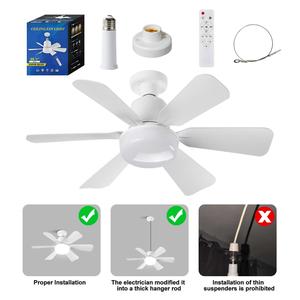 30W Socket Ceiling Fan Light,   LED Fan Light with With Remote Control，Pure Copper DC Motor,Frequency Conversion is More Energy-Saving,Quieter,Reversible,Stronger and Smoother Wind, Timer LED Ceiling Fan with Memory Function, Adjustable Lighting