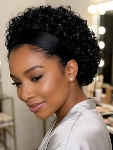 Headband Wig Curly Human Hair Wigs for Women, Glueless Curly Wig, Natural 6 Inch, Soft & Lightweight Design, Perfect for Daily Wear