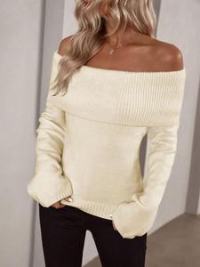 Women's Solid Off Shoulder Sweater, Elegant Fashion Long Sleeve Jumper for Daily Outdoor Wear, Women Knitwear for Fall & Winter