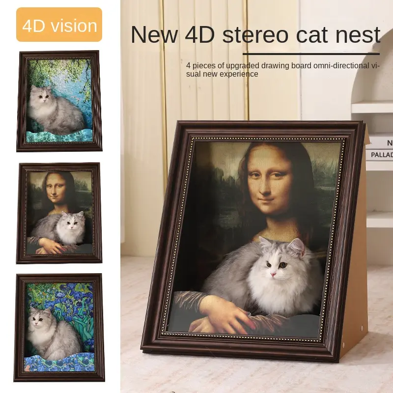 Mona Lisa Oil Painting Cat Bed Replaceable Oil Painting Cat Scratching Board Frame 3D Effect Creative Cat Bed Wholesale