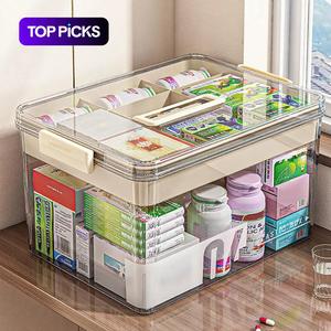 Clear Medicine Storage Box with Handle, 1 Count/2 Counts Large Capacity Plastic Pills Box, Household Portable Sundries Storage Box, Home Organizer