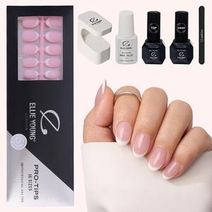ELLIE YOUNG Pro-Tips Extra Short Oval White French Nail Tips with Pink Base, 160pc Press-On Nails Kit – 16 Sizes, Matte Gel Acrylic Look, Soft Gel DIY Extensions