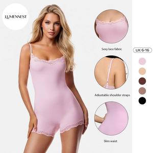 KatchMe & LUMENNEST Lace Series Women's Spaghetti Strap Lace Trim Breathable Playsuit, Solid Color Slim-Fitting Chic Playsuit, Sport & Outdoor Clothing