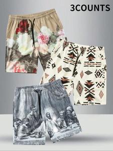 Men's All Over Print Shorts, Casual Comfy Breathable Shorts for Daily Wear, Mens Bottoms for Summer