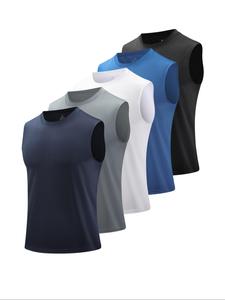 Men's Solid Round Neck Sports Vest, Breathable Comfortable Quick Drying Tank Top for Running Indoor Outdoor Exercise Basketball Training, Sport & Outdoor Clothing for Summer, Sweat Vest Tank, Sleeveless Sports Vest, Athletic Apparel