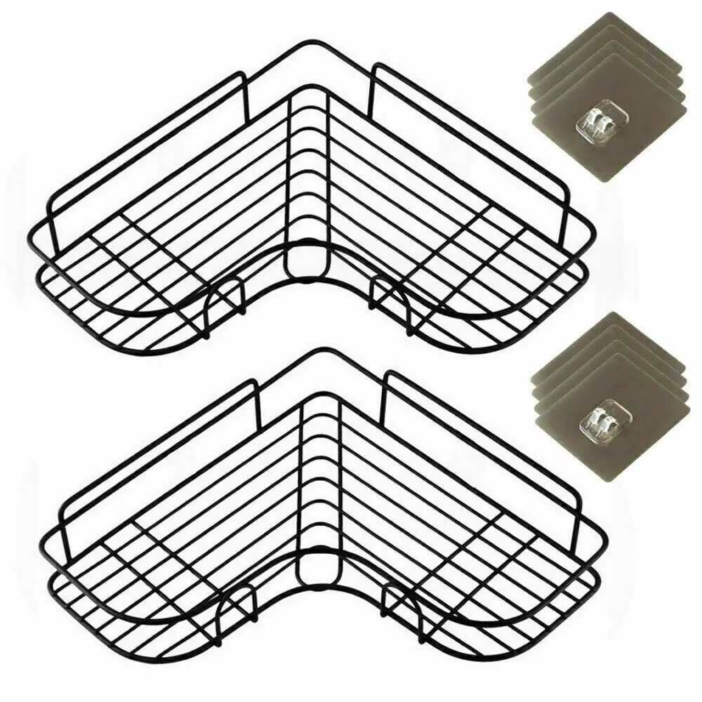 2 Pack Corner Shower Caddy - Self-Adhesive Bathroom Organiser with 3-Tier Storage Shelves, Rustproof & Waterproof - Space Saving for Shampoo, Soap & Cosmetics