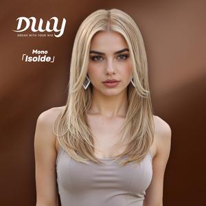 Isolde-DWY Mono Lace Front Free Part Mid-Length Straight Blonde with Highlights Glueless Synthetic Wig for Women 18 Inches