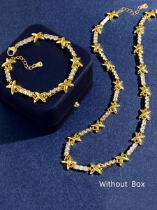 Women's Elegant Rhinestone Decorated Necklace & Bracelet, Exquisite Trendy Zirconia Jewelry Set, Chic Jewelry Set As Gift for Girlfriend