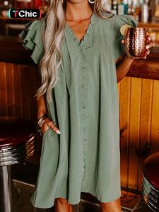 Women's Plain V Neck Dress, Minimalist Casual Dress for Summer Daily Wear, Ladies Clothes for All Seasons, Womenswear, Vneck  Dresses for Summer