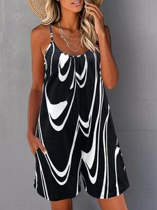 Women's Colorblock Print Cami Romper, Casual Sleeveless Spaghetti Strap Romper for Summer, Fashion Women's Clothing for Daily Wear