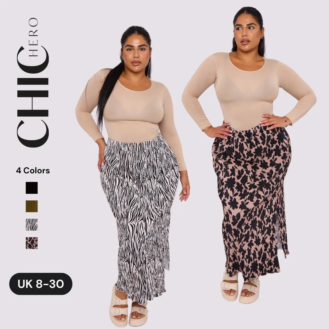 ChicHero Printed Elasticated Waist Pleated Comfort Maxi Skirt