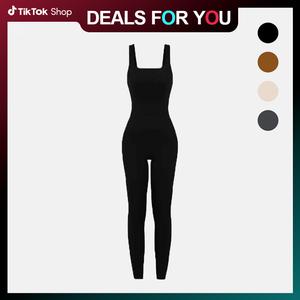 【50% off】Ribbed Yoga Bodysuit – Sleeveless Square-Neck One-Piece with High-Waist Tummy Control | Slim-Fit Gymwear for Studio & Street
